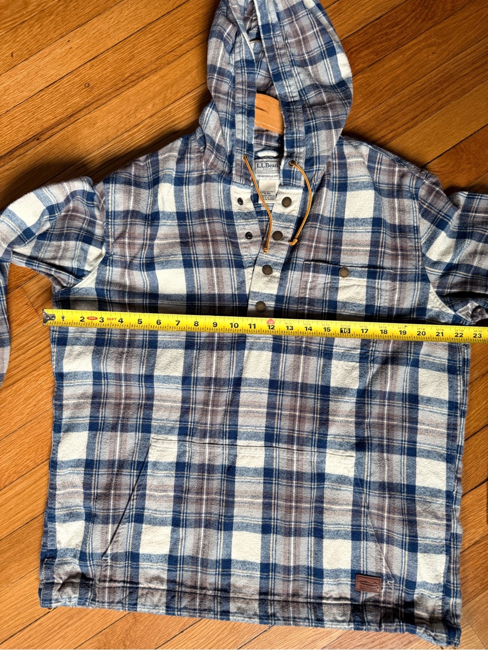 L.L. Bean Blue & Brown Plaid Hooded Shirt - Picture 9 of 10